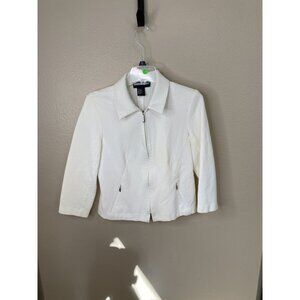 Requirements Womens White Textured Waffle Zip-Up Jacket Size 8 Cotton Blend